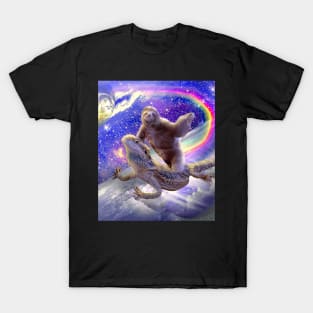 Space Sloth Riding Bearded Dragon Lizard T-Shirt